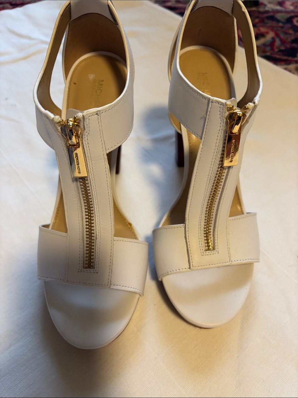MICHAEL Michael Kors Cream Leather Zip-Front Slingback Heels